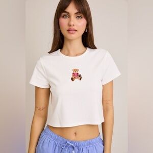 Embroidered Football Teddy Bear Baby Tee - Le Lis